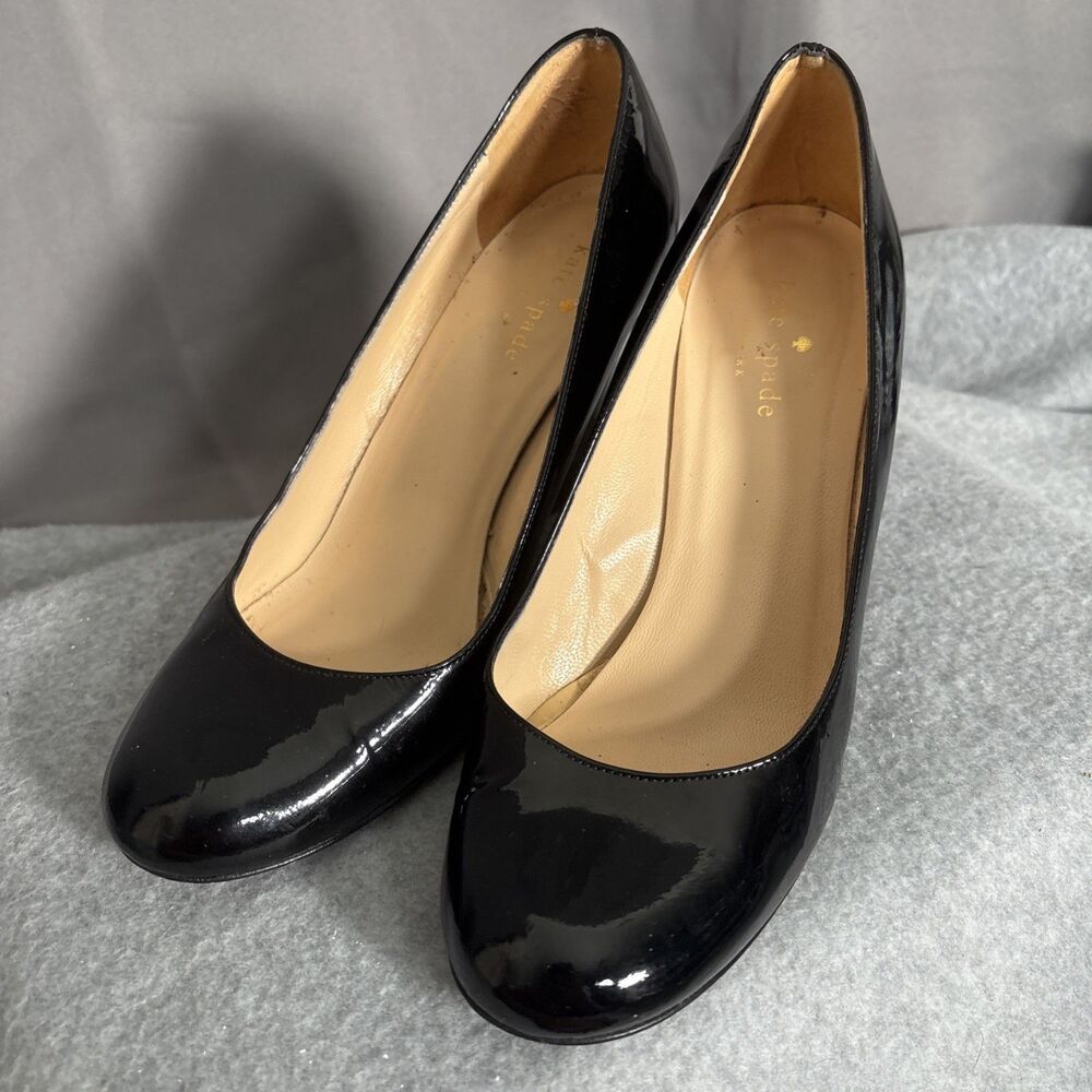 Kate Spade Platform Wedge Heels Black Size 7B Made In Italy Patent‎ Leather